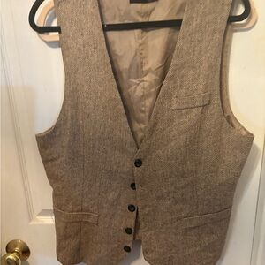 Tan Herringbone Button-Up Vest